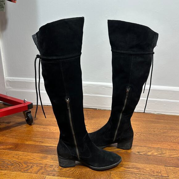 Born Black Suede Over the Knee Riding Boots Women’s 8M Tie Back Zip Tall Comfort - Picture 2 of 14
